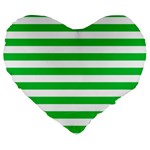Horizontal Stripes - White and Dark Pastel Green Large 19  Premium Flano Heart Shape Cushion