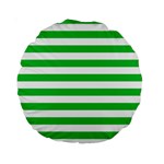 Horizontal Stripes - White and Dark Pastel Green Standard 15  Premium Round Cushion