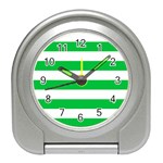 Horizontal Stripes - White and Dark Pastel Green Desk Alarm Clock