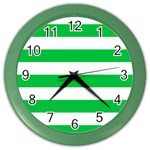 Horizontal Stripes - White and Dark Pastel Green Color Wall Clock