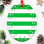 Horizontal Stripes - White and Dark Pastel Green Ornament (Bell) Ornament (Oval Filigree)