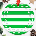 Horizontal Stripes - White and Dark Pastel Green Round Filigree Ornament (Two Sides)