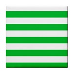 Horizontal Stripes - White and Dark Pastel Green Tile Coaster