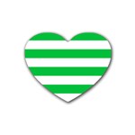 Horizontal Stripes - White and Dark Pastel Green Heart Coaster (4 pack)
