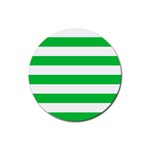 Horizontal Stripes - White and Dark Pastel Green Rubber Round Coaster (4 pack)
