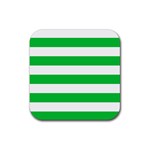 Horizontal Stripes - White and Dark Pastel Green Rubber Coaster (Square)