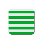 Horizontal Stripes - White and Dark Pastel Green Rubber Square Coaster (4 pack)
