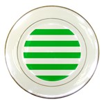 Horizontal Stripes - White and Dark Pastel Green Porcelain Plate