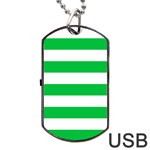 Horizontal Stripes - White and Dark Pastel Green Dog Tag USB Flash (Two Sides)