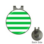 Horizontal Stripes - White and Dark Pastel Green Golf Ball Marker Hat Clip