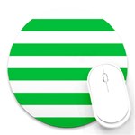Horizontal Stripes - White and Dark Pastel Green Round Mousepad