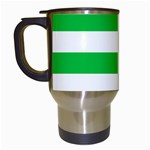 Horizontal Stripes - White and Dark Pastel Green Travel Mug (White)