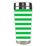 Horizontal Stripes - White and Dark Pastel Green Stainless Steel Travel Tumbler