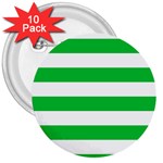 Horizontal Stripes - White and Dark Pastel Green 3  Button (10 pack)