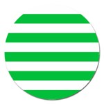 Horizontal Stripes - White and Dark Pastel Green Magnet 5  (Round)