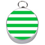 Horizontal Stripes - White and Dark Pastel Green Silver Compass