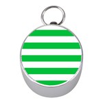 Horizontal Stripes - White and Dark Pastel Green Silver Compass (Mini)