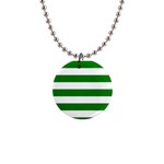 Horizontal Stripes - White and Green 1  Button Necklace
