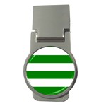 Horizontal Stripes - White and Green Money Clip (Round)