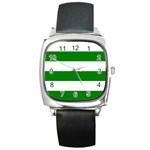 Horizontal Stripes - White and Green Square Metal Watch