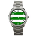 Horizontal Stripes - White and Green Sport Metal Watch