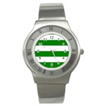 Horizontal Stripes - White and Green Stainless Steel Watch