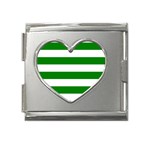 Horizontal Stripes - White and Green Mega Link Heart Italian Charm (18mm)