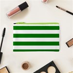 Horizontal Stripes - White and Green Canvas Cosmetic Bag (XS)