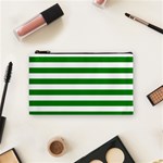 Horizontal Stripes - White and Green Cosmetic Bag (S)
