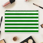 Horizontal Stripes - White and Green Cosmetic Bag (L)