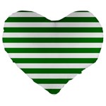 Horizontal Stripes - White and Green Large 19  Premium Flano Heart Shape Cushion