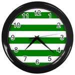 Horizontal Stripes - White and Green Wall Clock (Black)