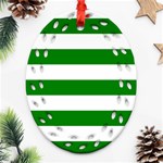 Horizontal Stripes - White and Green Ornament (Bell) Ornament (Oval Filigree)