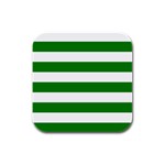 Horizontal Stripes - White and Green Rubber Square Coaster (4 pack)