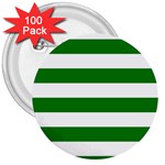 Horizontal Stripes - White and Green 3  Button (100 pack)
