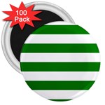 Horizontal Stripes - White and Green 3  Magnet (100 pack)