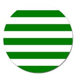 Horizontal Stripes - White and Green Magnet 5  (Round)