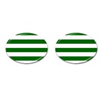 Horizontal Stripes - White and Dark Green Cufflinks (Oval)