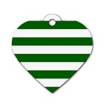 Horizontal Stripes - White and Dark Green Dog Tag Heart (Two Sides)