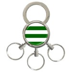 Horizontal Stripes - White and Dark Green 3-Ring Key Chain