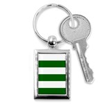 Horizontal Stripes - White and Dark Green Key Chain (Rectangle)