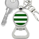 Horizontal Stripes - White and Dark Green Bottle Opener Key Chain