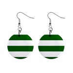 Horizontal Stripes - White and Dark Green 1  Button Earrings