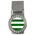 Horizontal Stripes - White and Dark Green Money Clip (CZ)