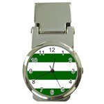 Horizontal Stripes - White and Dark Green Money Clip Watch