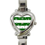 Horizontal Stripes - White and Dark Green Heart Italian Charm Watch