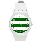 Horizontal Stripes - White and Dark Green Round Plastic Sport Watch (M)