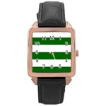 Horizontal Stripes - White and Dark Green Rose Gold Leather Watch