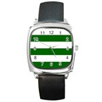 Horizontal Stripes - White and Dark Green Square Metal Watch