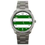Horizontal Stripes - White and Dark Green Sport Metal Watch